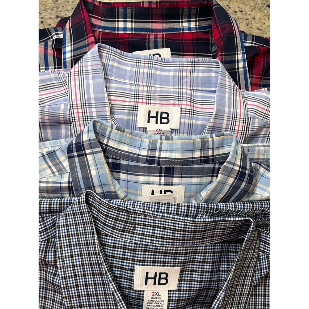 LOT of 4 HB Mens 2XL Short Sleeve Plaid Button Down Shirt Multicolor Big Tall